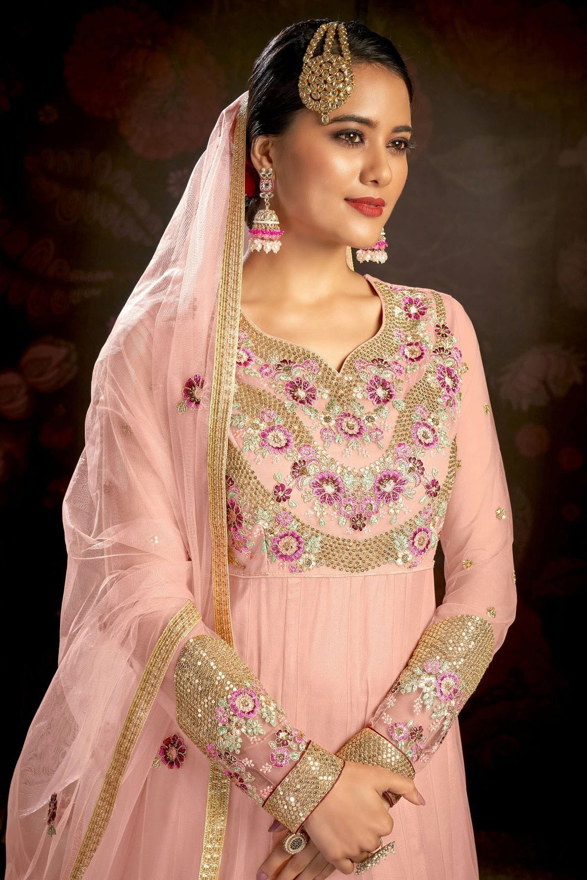 Baby Pink Semi Stitched Butterfly Net Anarkali Suit NCSM11410535