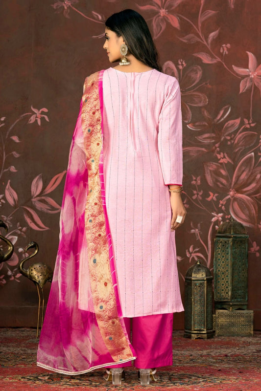 Baby Pink Unstitched Cambric Cotton Plazzo Pant Suit NCUS11610406