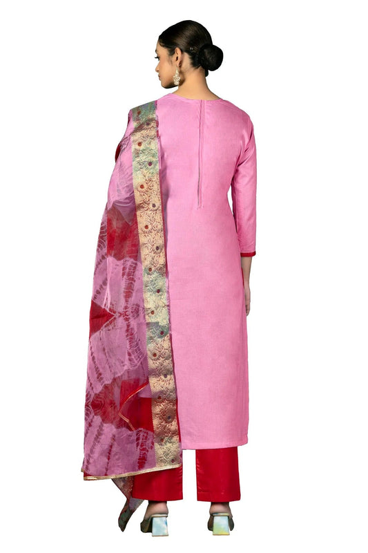 Baby Pink Unstitched Cambric Cotton Straight Suit NCUS11610308