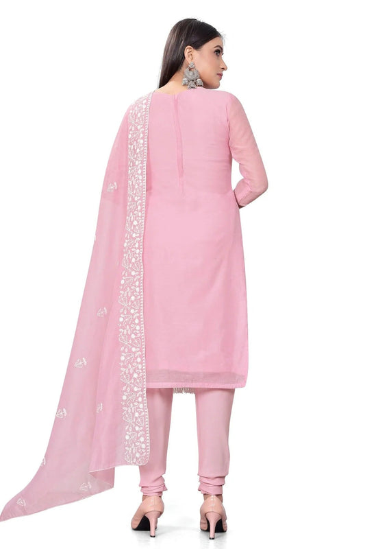 Baby Pink Unstitched Chanderi Cotton Churidar Suit NCUS11610471