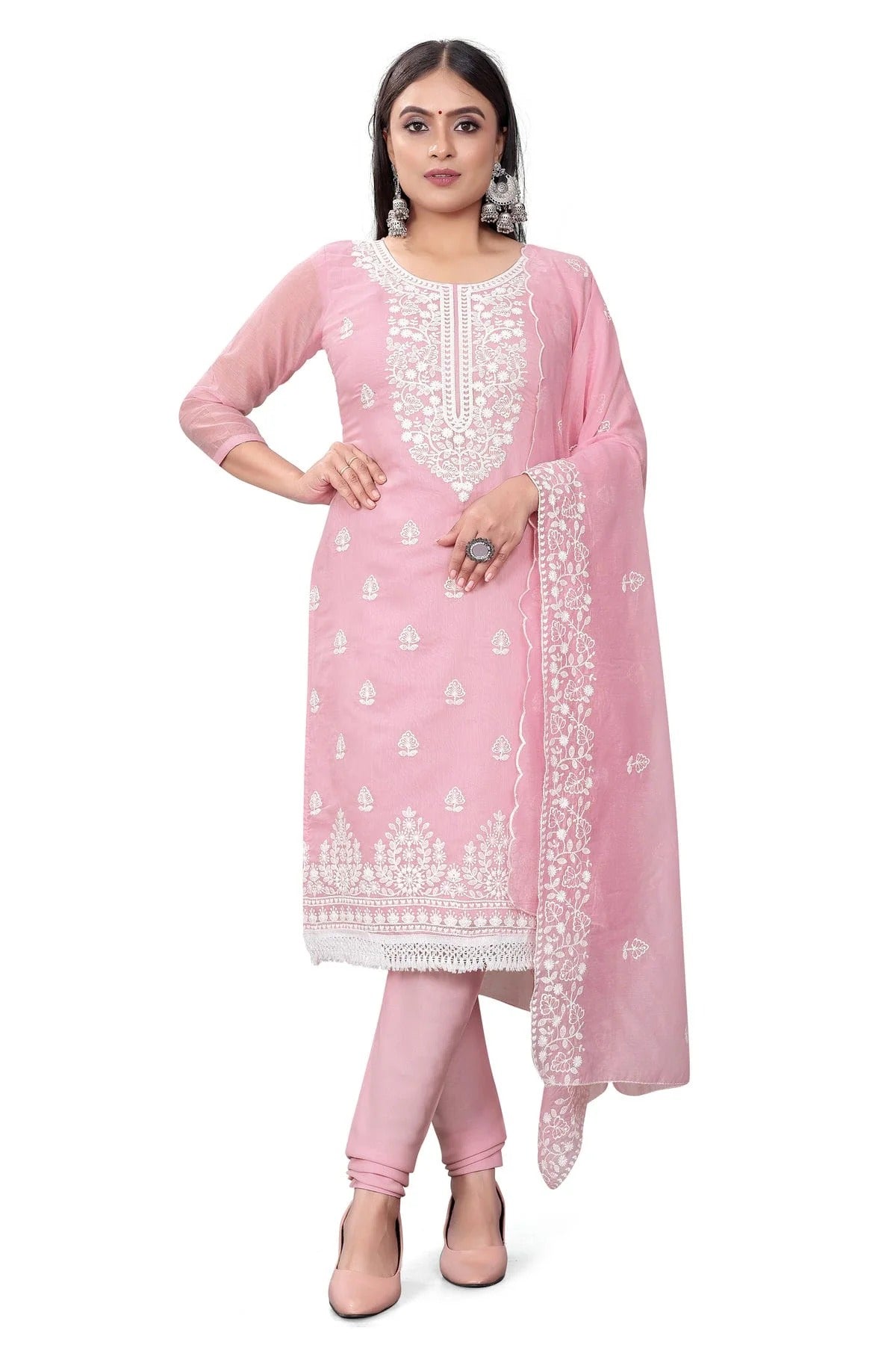 Baby Pink Unstitched Chanderi Cotton Churidar Suit NCUS11610471