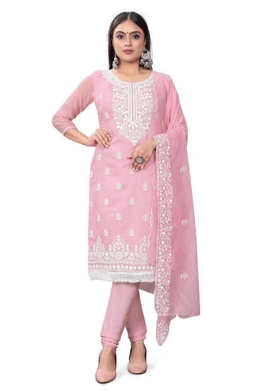 Baby Pink Unstitched Chanderi Cotton Churidar Suit NCUS11610471