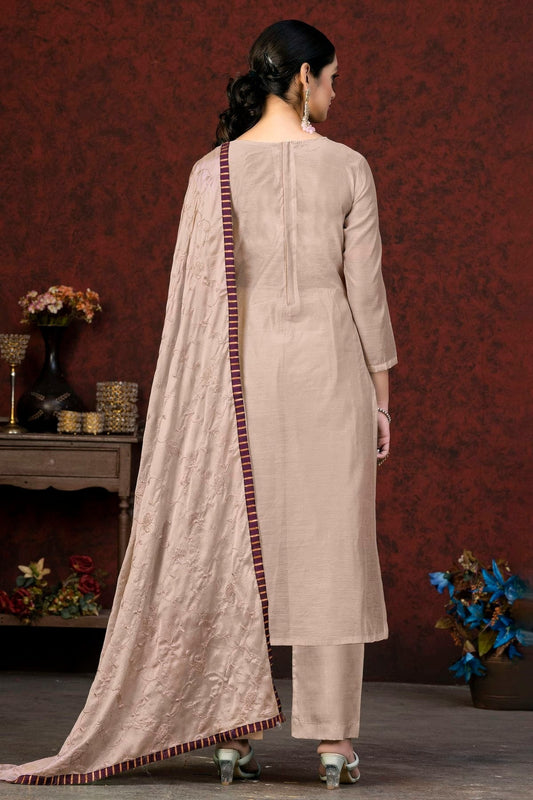 Baby Pink Unstitched Modal Chanderi Straight Suit NCUS11610292