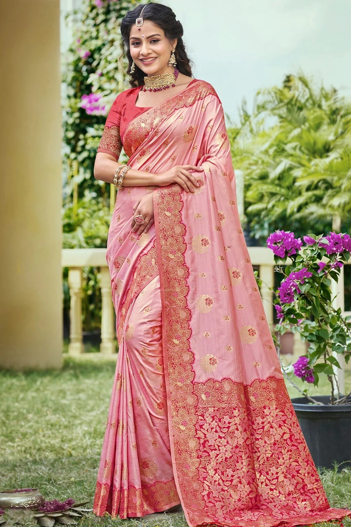 Baby Pink Woven Banarasi Silk Traditional Saree NCSD11010199