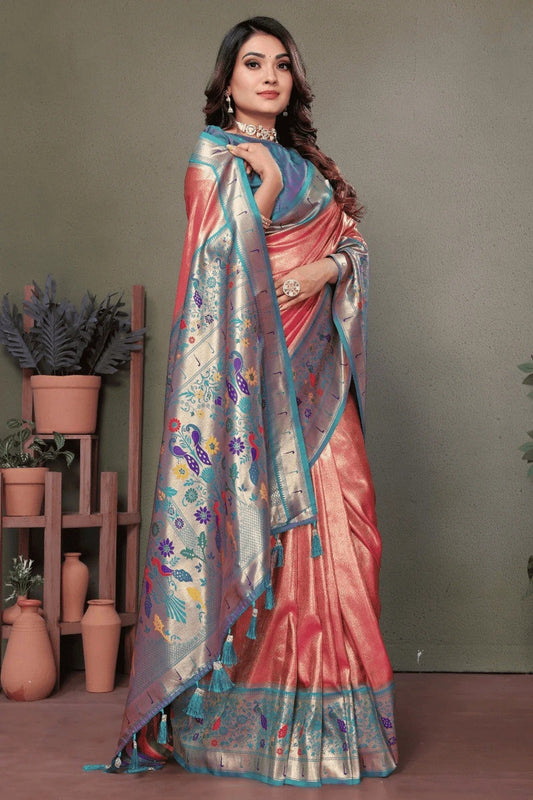Baby Pink Woven Pure Banarasi Tissue Silk Traditional Saree NCSD12510163