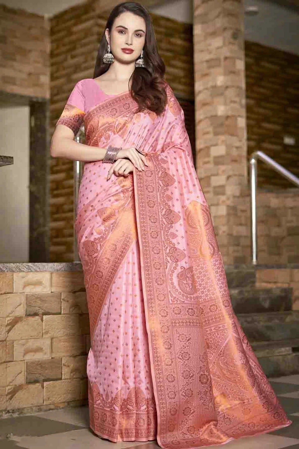 Baby Pink Woven Silk Traditional Saree NCSD11010144