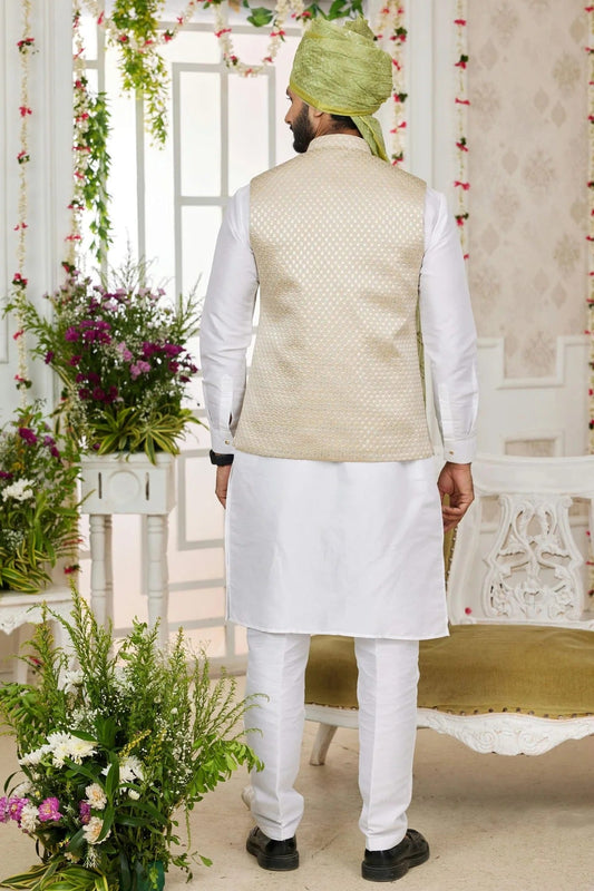 Beige Art Silk Kurta PajamaWith Jacket NCKP12310104