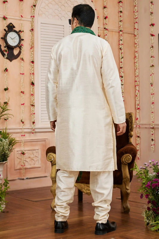 Beige Art Silk Kurta PajamaWith Stole NCKP12310131