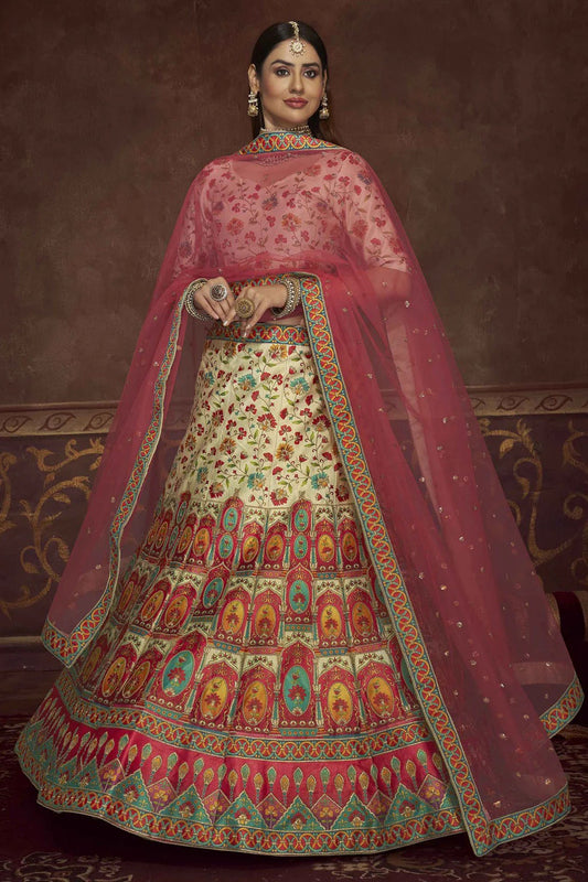 Beige Art Silk Printed Lehenga Choli NCLC11510161