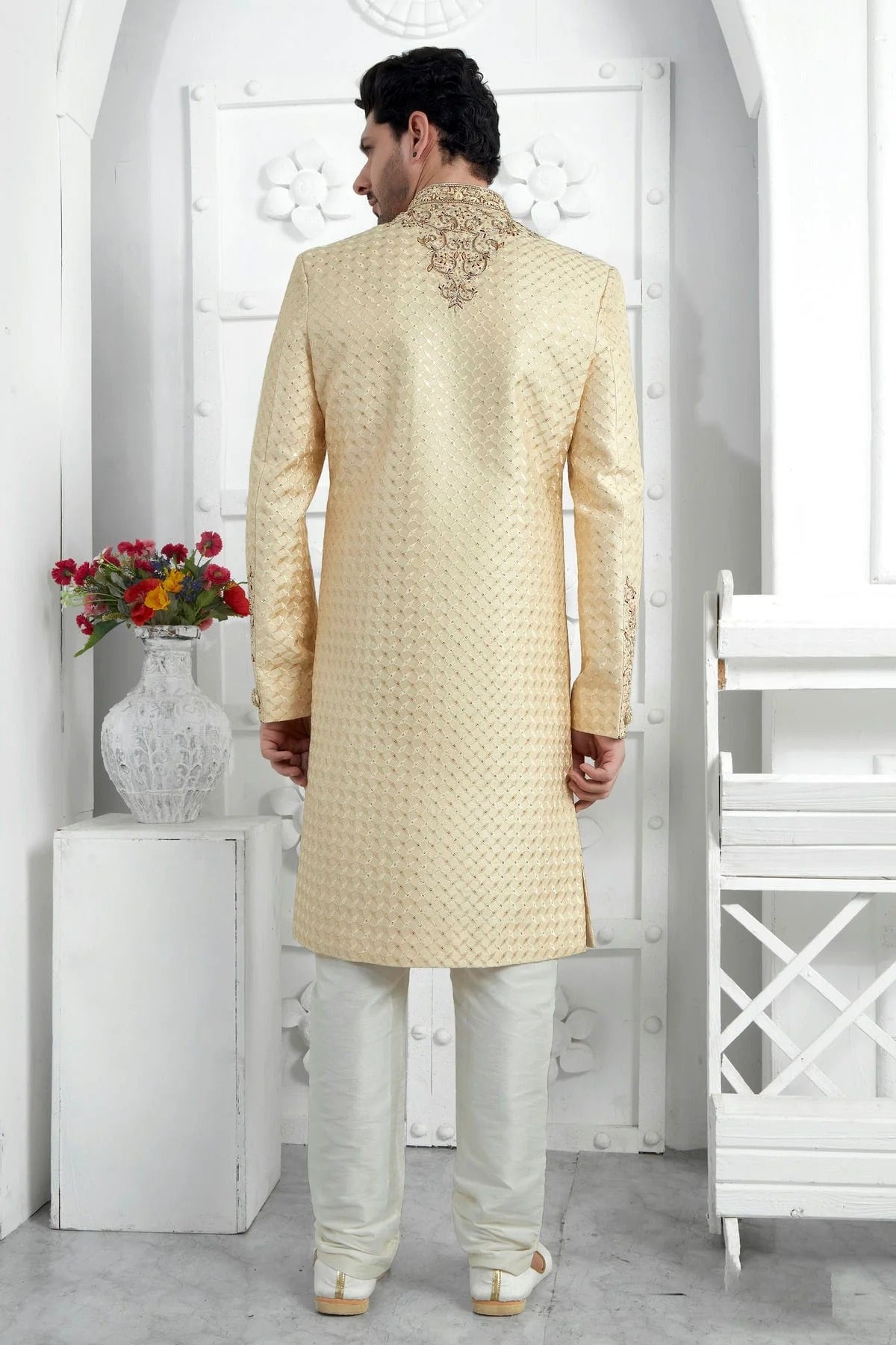 Beige Art Silk Sherwan With Churidar Pant NCSH12310301