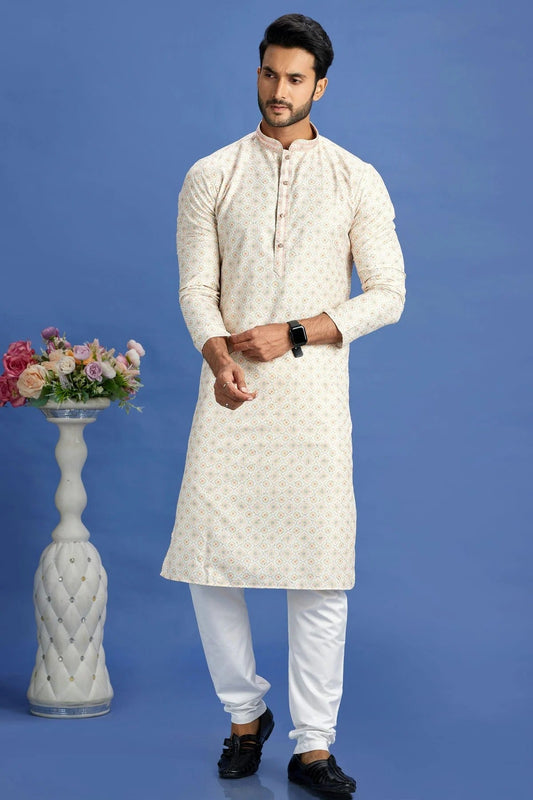Beige Cotton Pintex Kurta Pajama NCKP12310214
