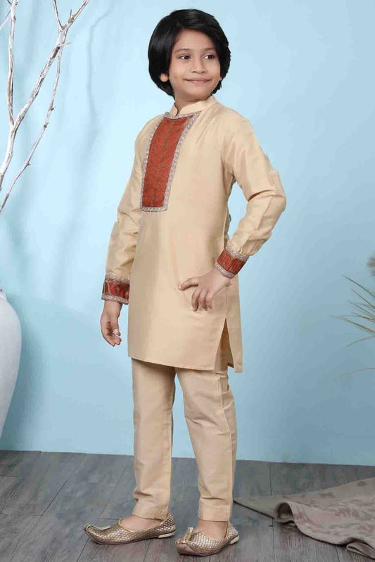 Beige Cotton Silk Kurta Pajama NCBW10710672