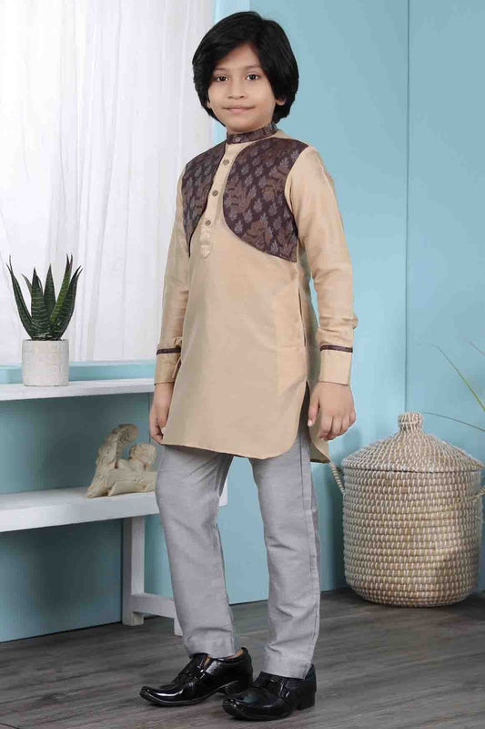Beige Cotton Silk Kurta Pajama NCBW10710684