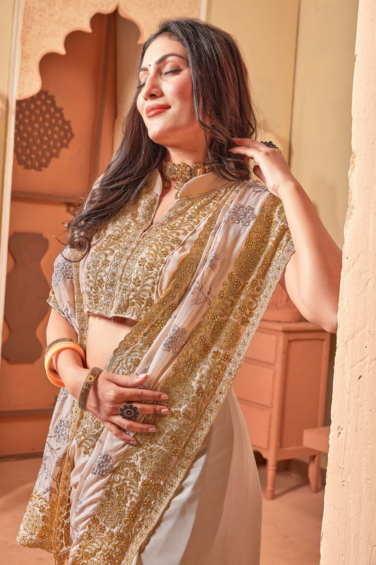 Beige Crepe Silk Designer Saree NCLC11210346