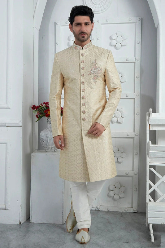 Beige Georgette Sherwan With Churidar Pant NCSH12310298