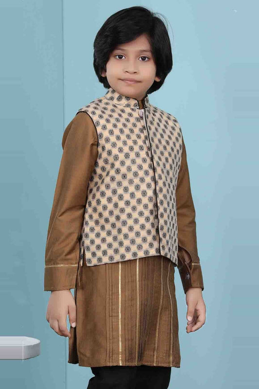 Beige Handloom Silk Jacket  NCBW10710750