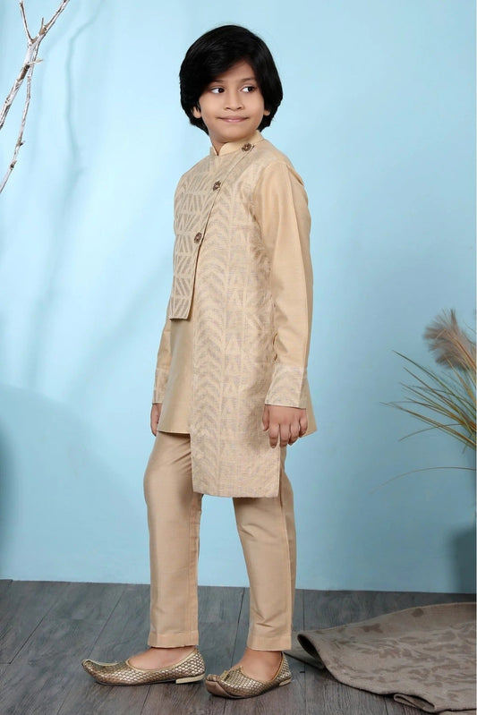 Beige Handloom Silk Kurta Pajama NCBW10710676