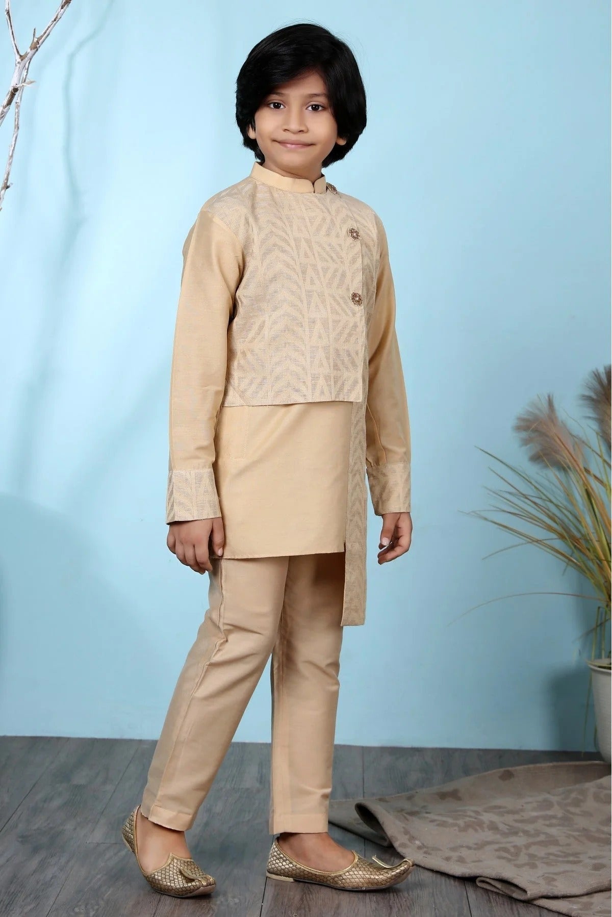 Beige Handloom Silk Kurta Pajama NCBW10710676