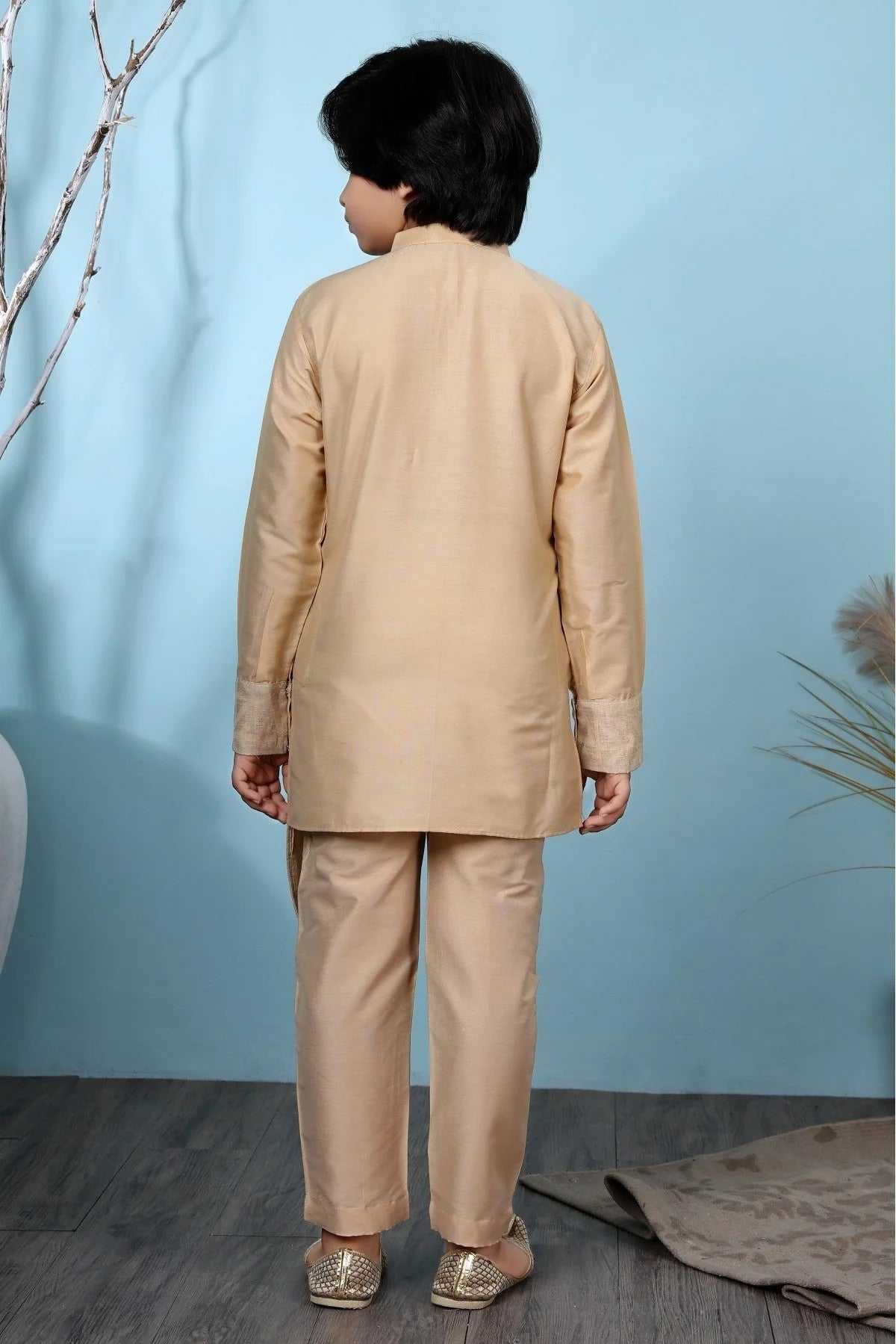 Beige Handloom Silk Kurta Pajama NCBW10710676