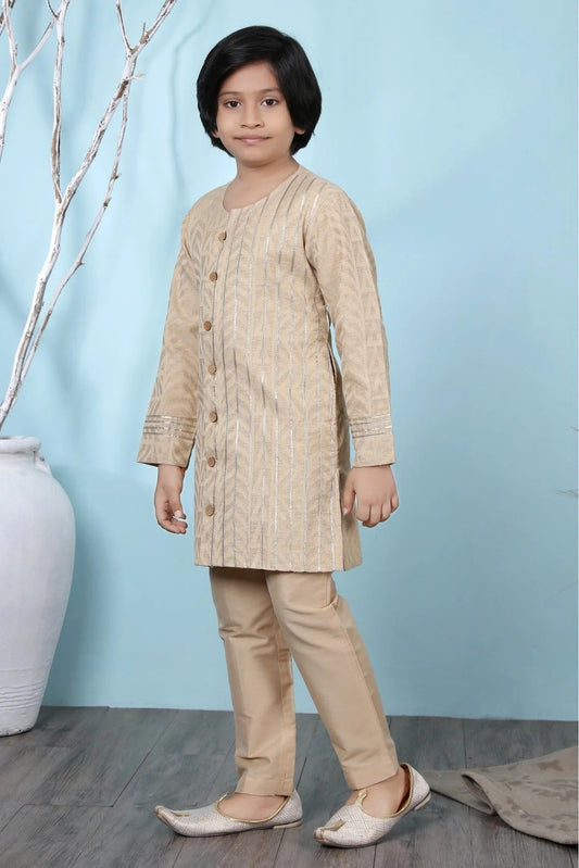 Beige Handloom Silk Kurta Pajama NCBW10710677