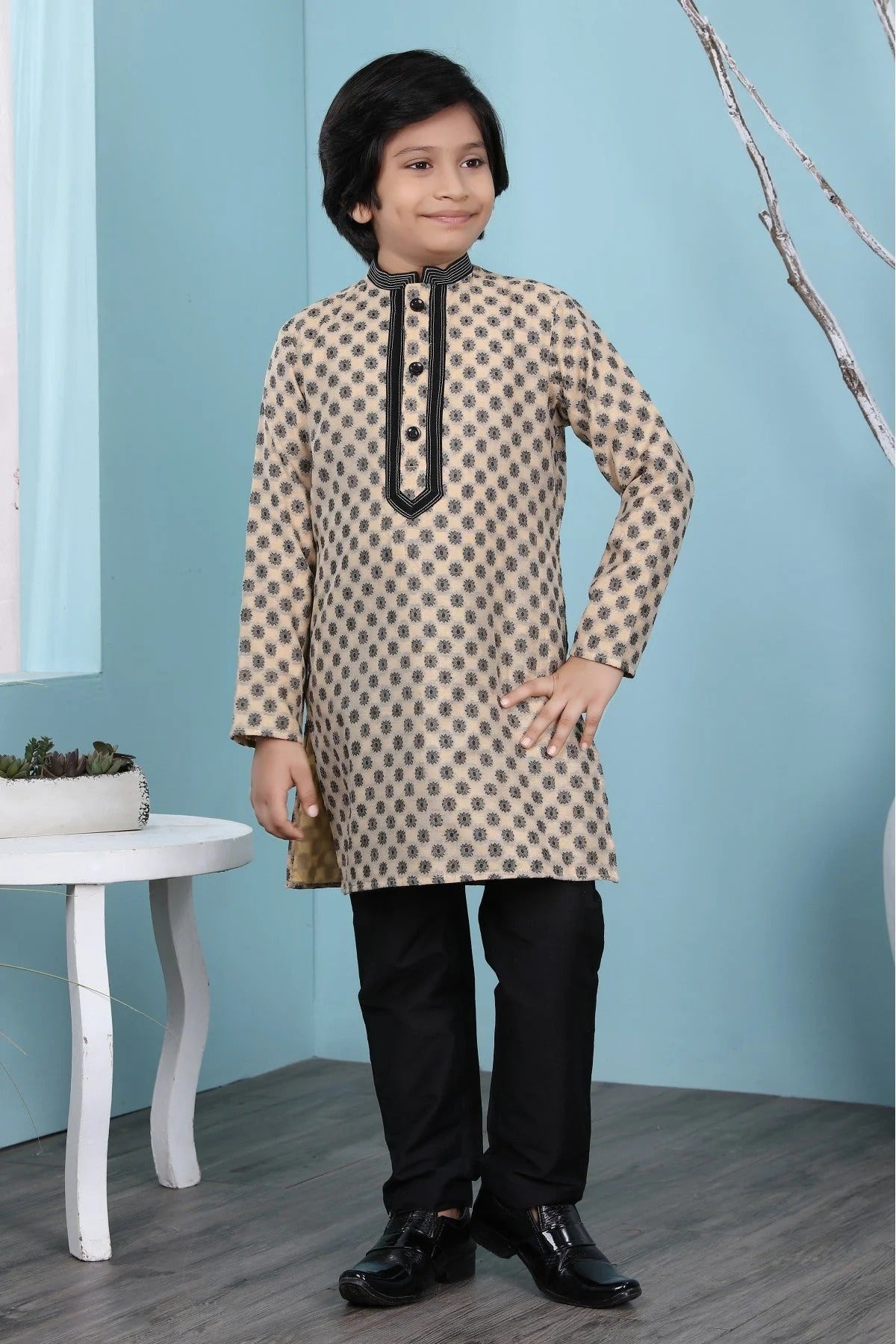 Beige Handloom Silk Kurta Pajama NCBW10710689