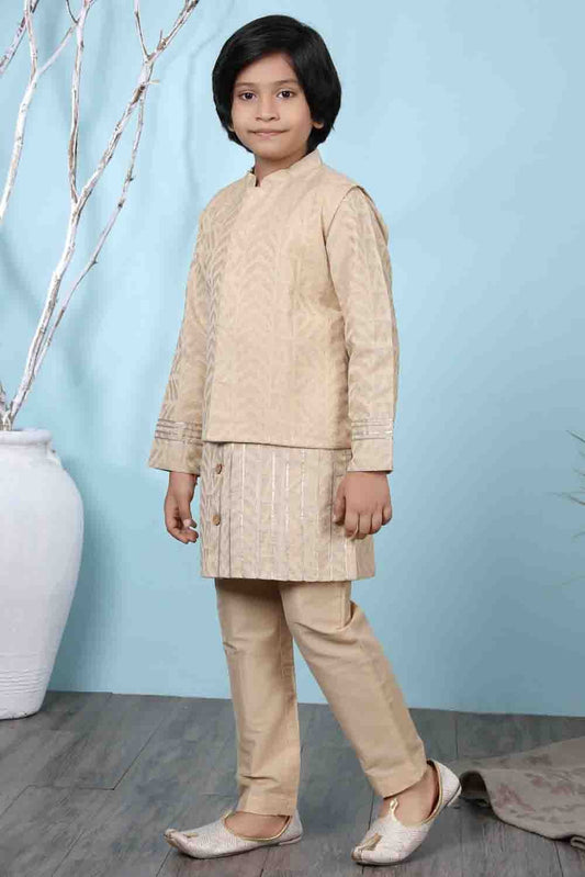 Beige Handloom Silk Kurta PajamaWith Jacket NCBW10710708