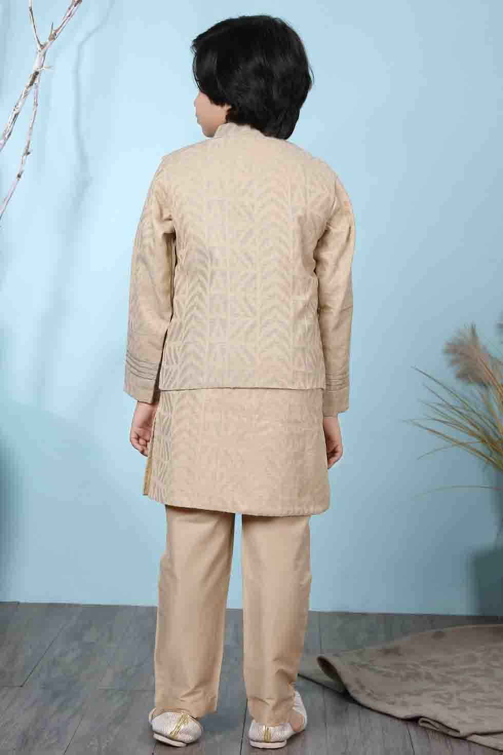Beige Handloom Silk Kurta PajamaWith Jacket NCBW10710708