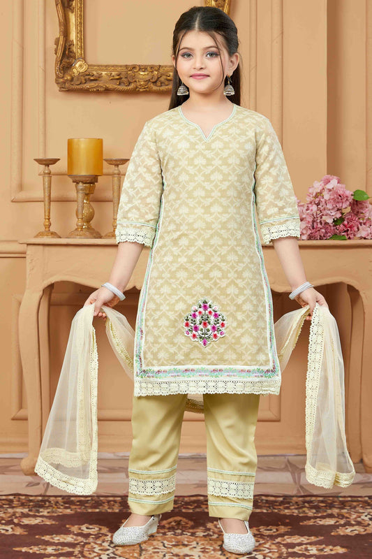 Beige Handloom Silk Pant Style Suit NCGW10710858