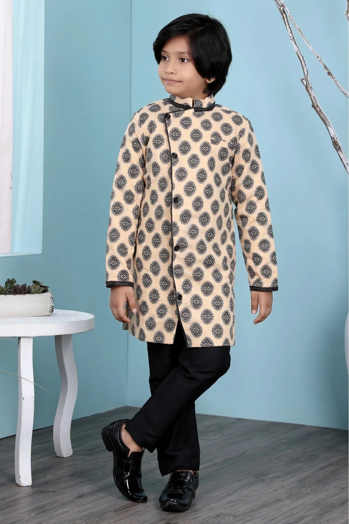 Beige Handloom Silk Sherwani NCBW10710686