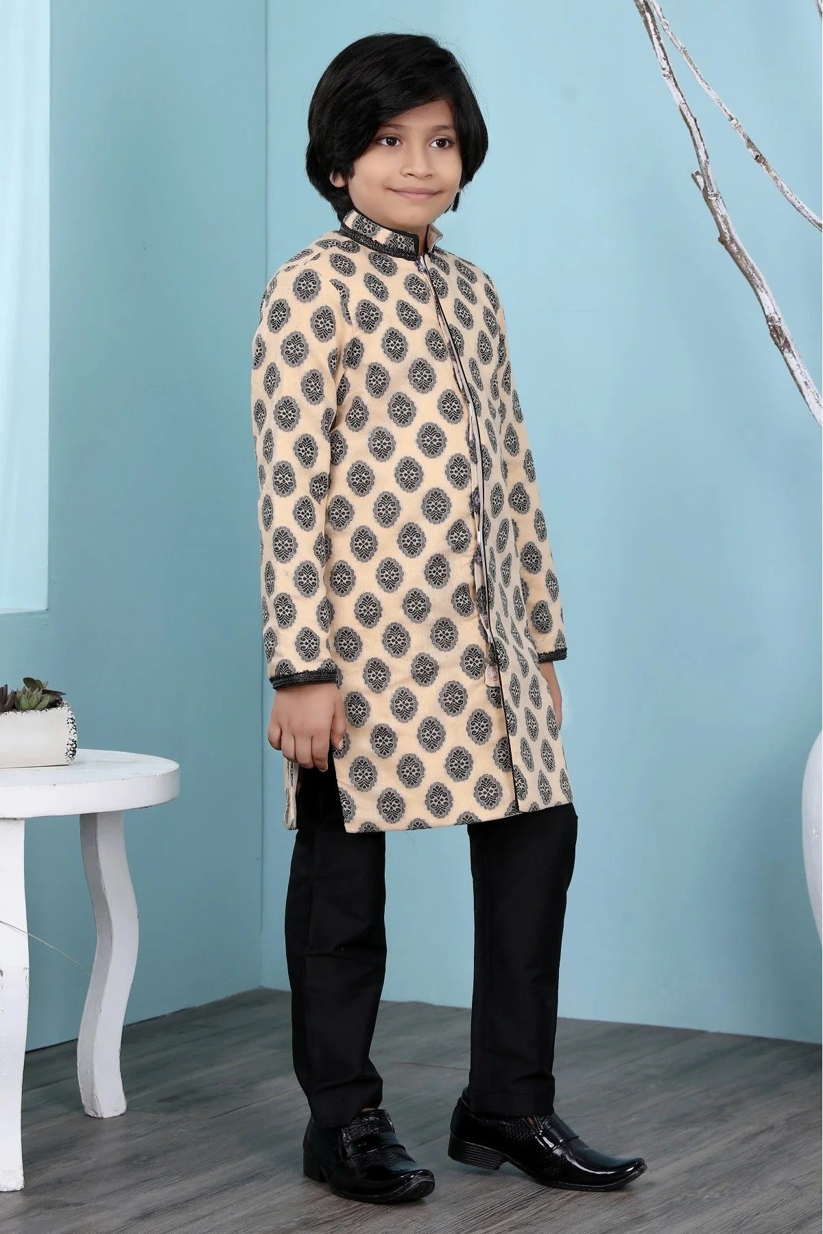 Beige Handloom Silk Sherwani NCBW10710688
