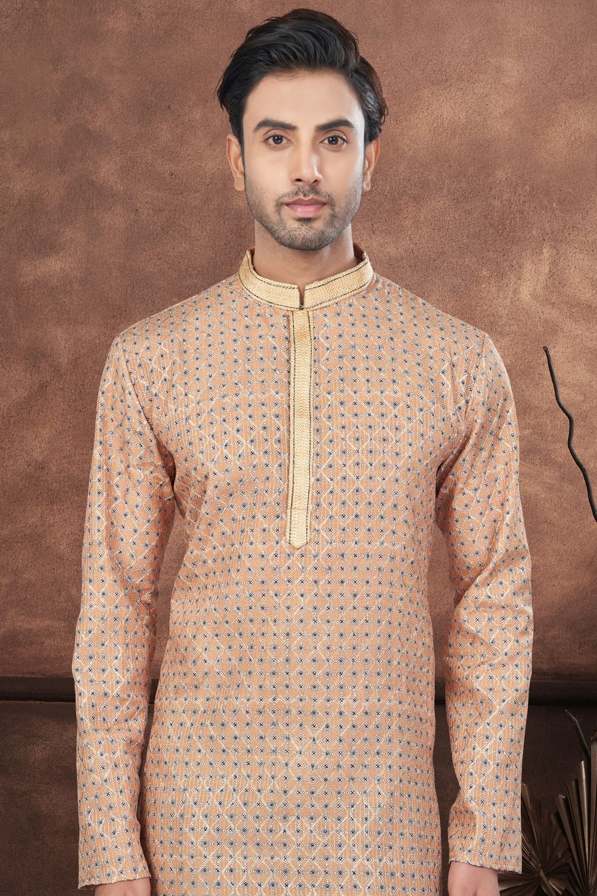 Beige Jacquard Kurta Pajama NCKP10410131