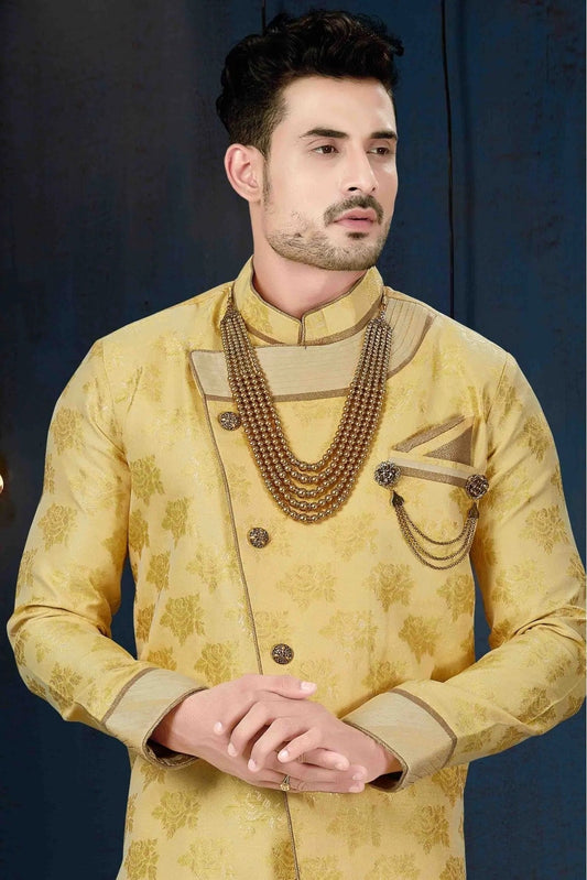 Beige Jacquard Party Wear Dhoti Sherwani NCSH10410327