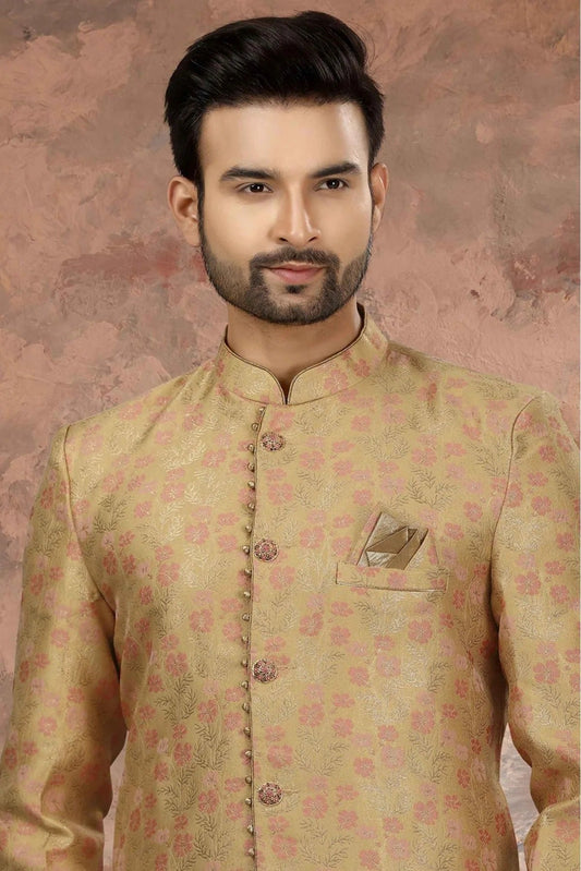 Beige Jacquard Woven Sherwani NCSH10410419