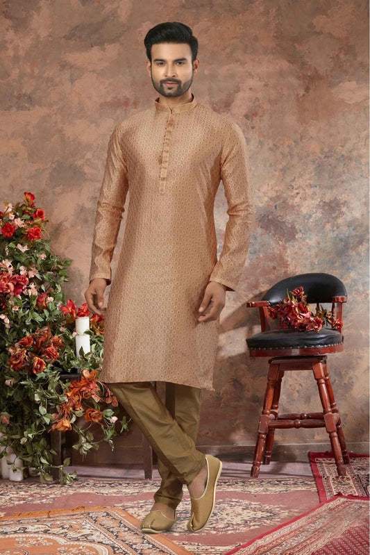 Beige Kurta Pajama In Jacquard NCKP10410687