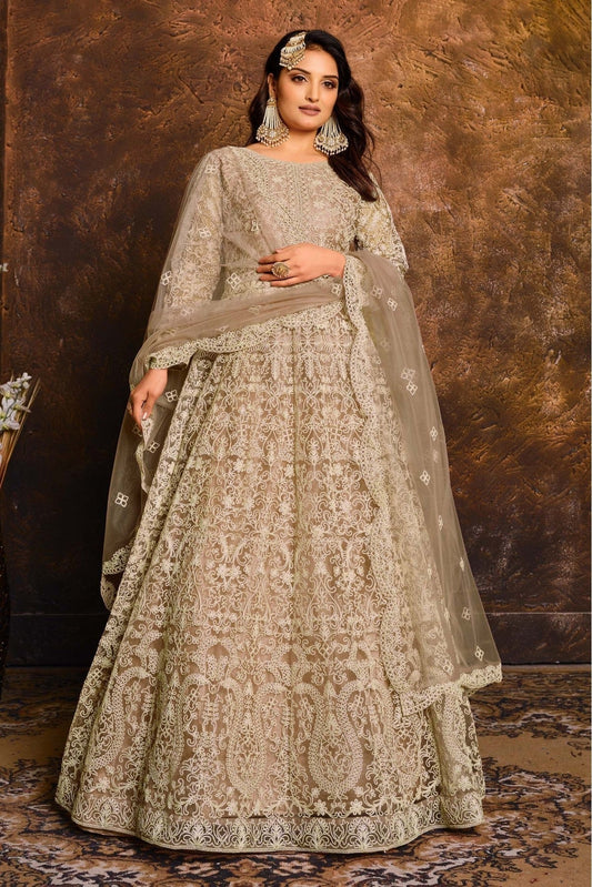 Beige Net Anarkali Suit NCSM10510325
