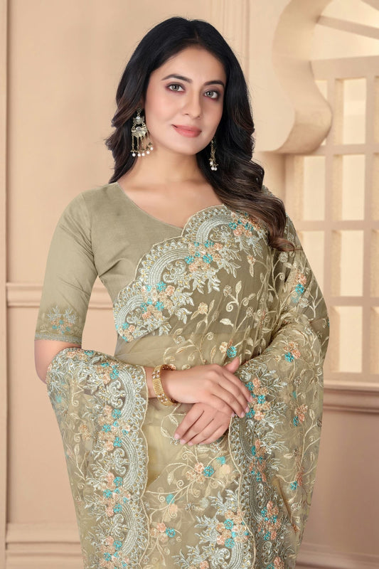 Beige Net Designer Saree NCSD10910201