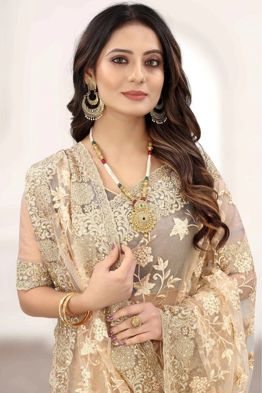 Beige Net Designer Saree NCSD11210831