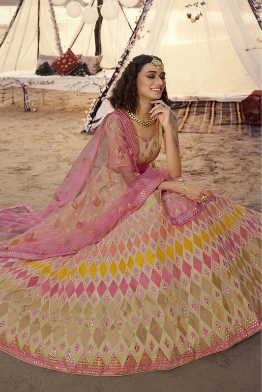 Beige Organza Embroidery Lehenga Choli NCLC10810462