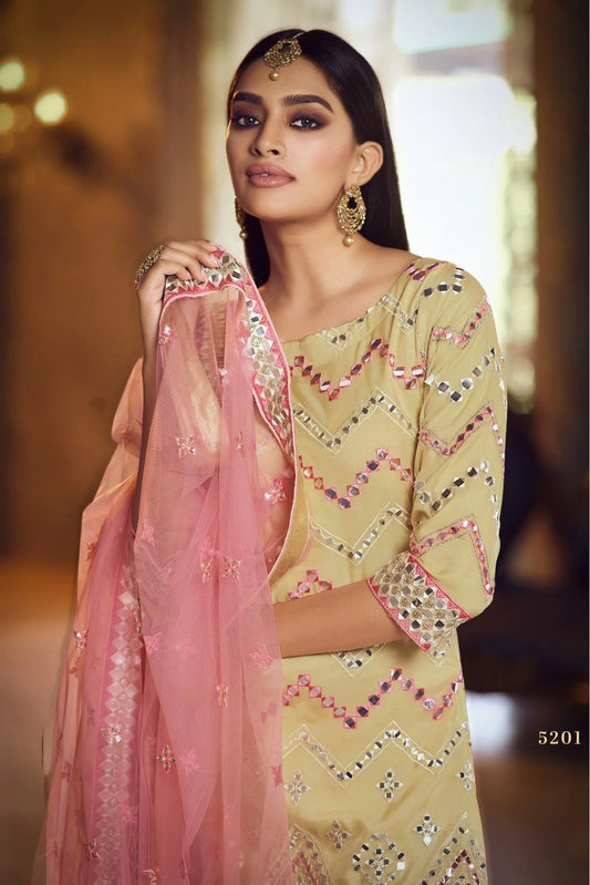 Beige Organza Thread Sharara Suit NCSM10810364