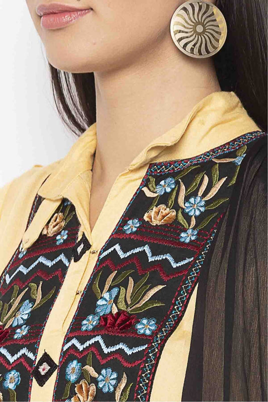 Beige Plus Size Cotton Embroidery Pant Style Suit NCSS10710634