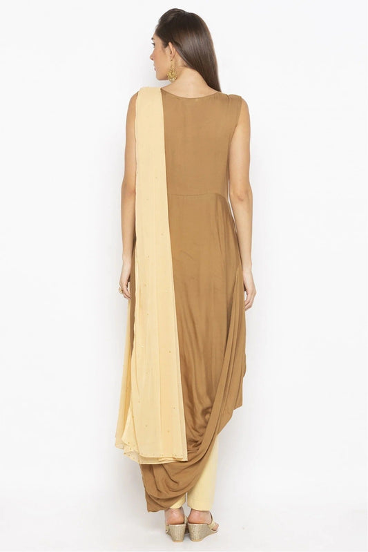 Beige Plus Size Cotton Embroidery Pant Style Suit NCSS10710637