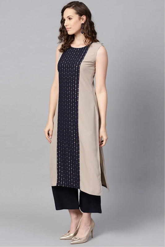 Beige Plus Size Crepe Kurta Set NCKR10610099