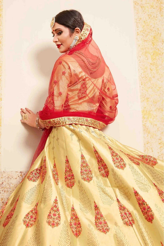 Beige Satin Embroidery Lehenga Choli NCLC10810453