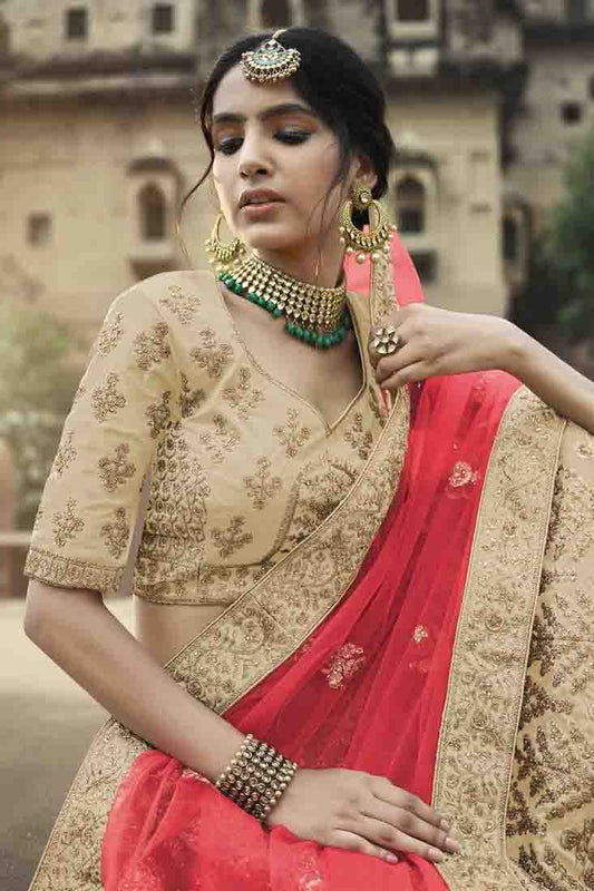Beige Satin Thread Lehenga Choli NCLC10810487