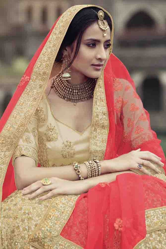 Beige Satin Thread Lehenga Choli NCLC10810491