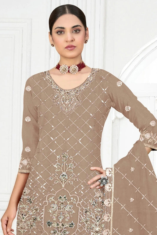 Beige Semi Stitched Faux Georgette Pakistani Suit NCSM11410464