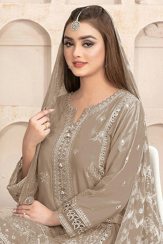 Beige Semi Stitched Faux Georgette Pakistani Suit NCSM11410511