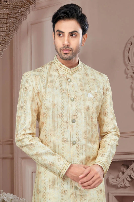 Beige Silk Dupion Sherwani NCSH10410187