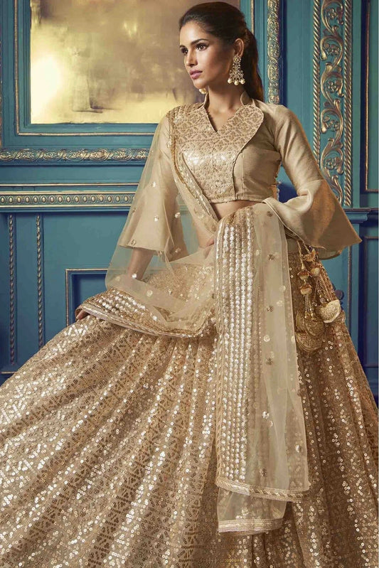 Beige Soft Net Embroidery Lehenga Choli NCLC10810502