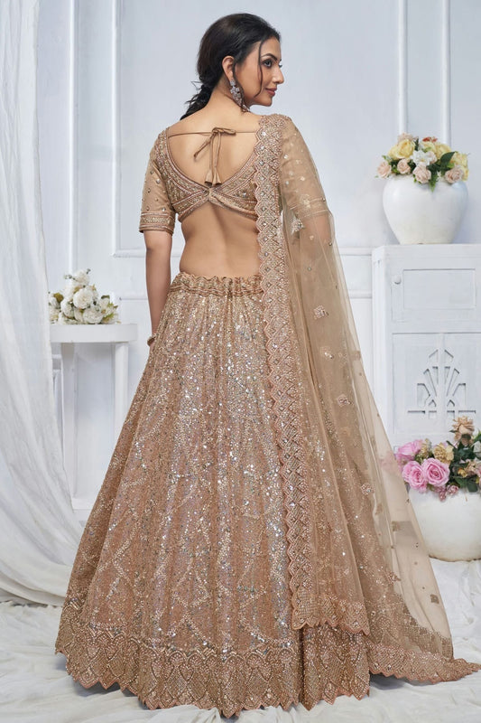 Beige Soft Net Embroidery Lehenga Choli NCLC11112002